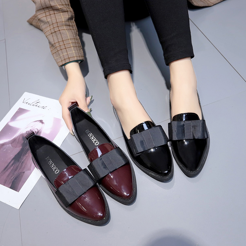Women'S Heels - Black/ Wine Red Patent Leather Pointed