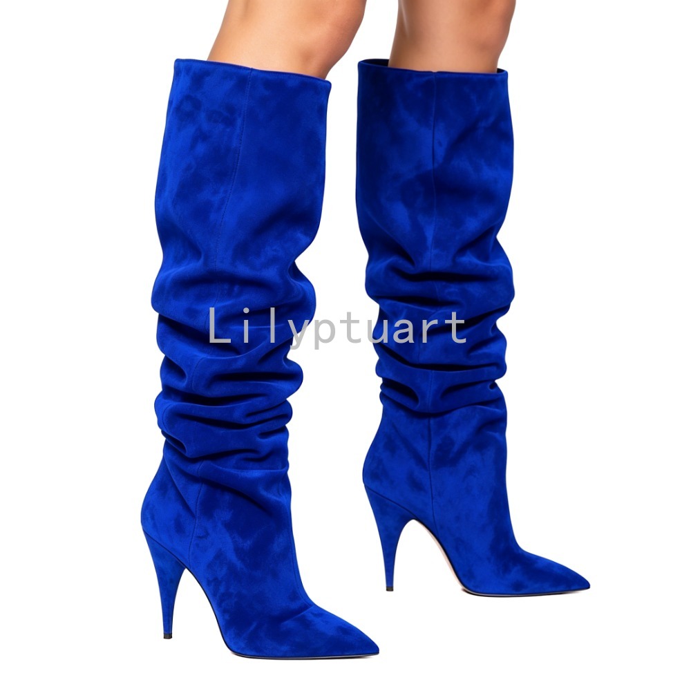 Women'S Shoes Navy Blue - Women's Blue Suede Slouchy Knee High