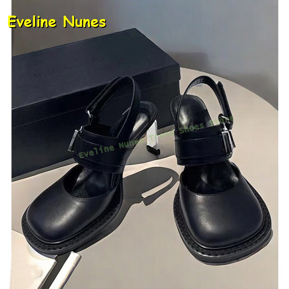 Mule Slip On - Women's Black Square Toe Buckle Slingback