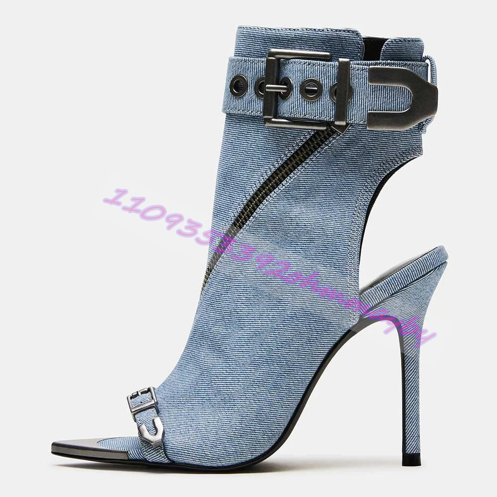 Women'S Shoes Navy Blue - Summer Blue Denim Pointed-Toe Boots For