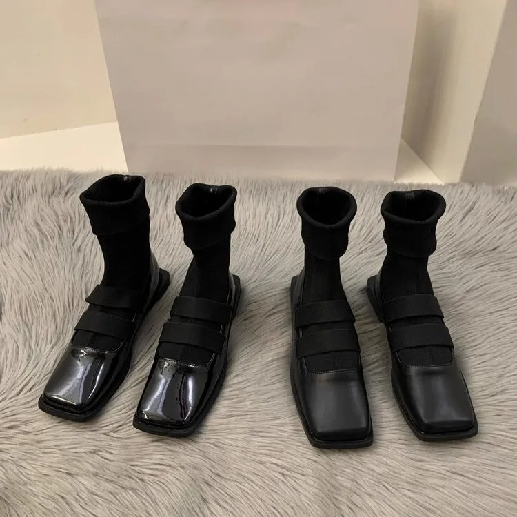 Women Shoes Zara - British style square knitted socks boots