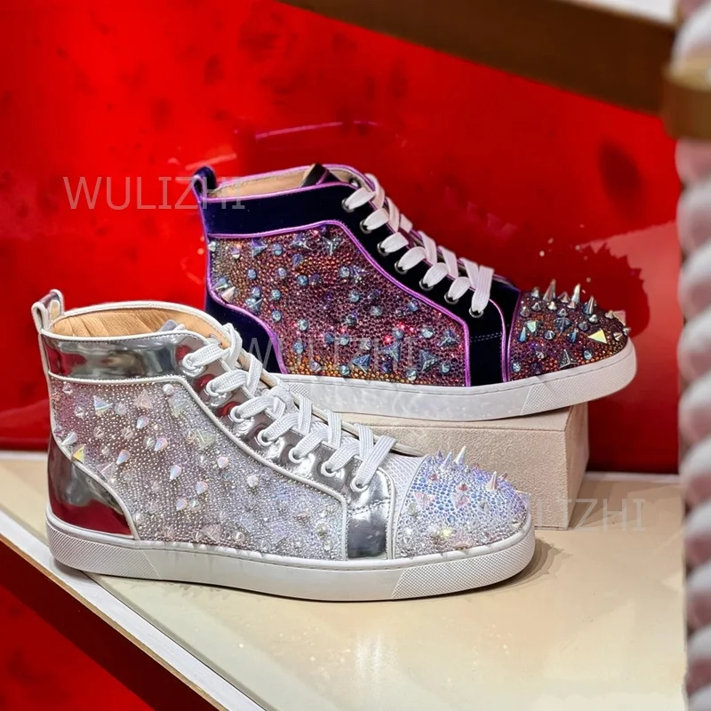 Women Shoes Tennis - Dark Purple Crystal Rivet Men Sneakers