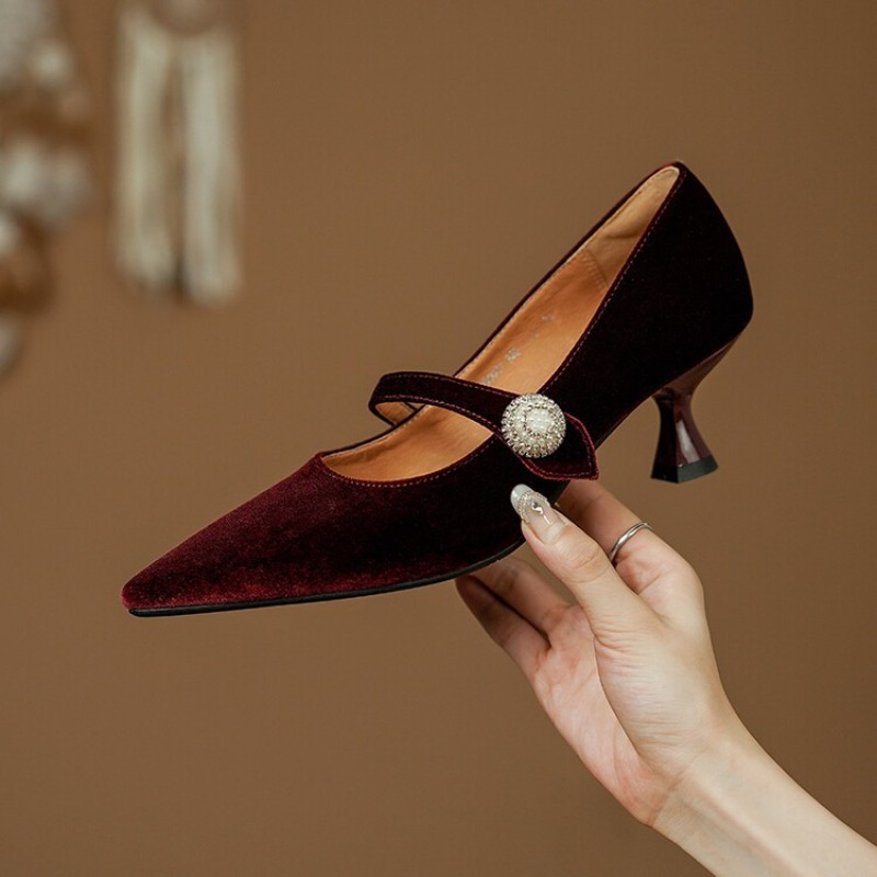 Wine Red Pointed Toe Mary Jane - огляд і ціна Women'S Heels