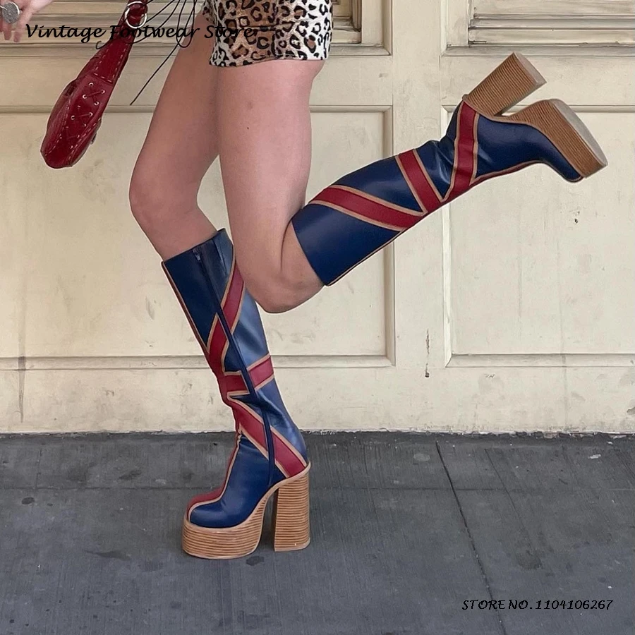 Patchwork Leather Platfrom Kne - огляд і ціна Knee High Boots Women
