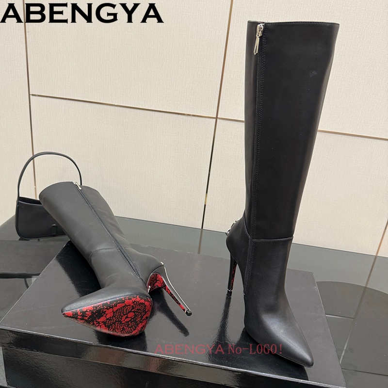 Sexy Black Leather Knee High B - огляд і ціна Knee High Boots Women
