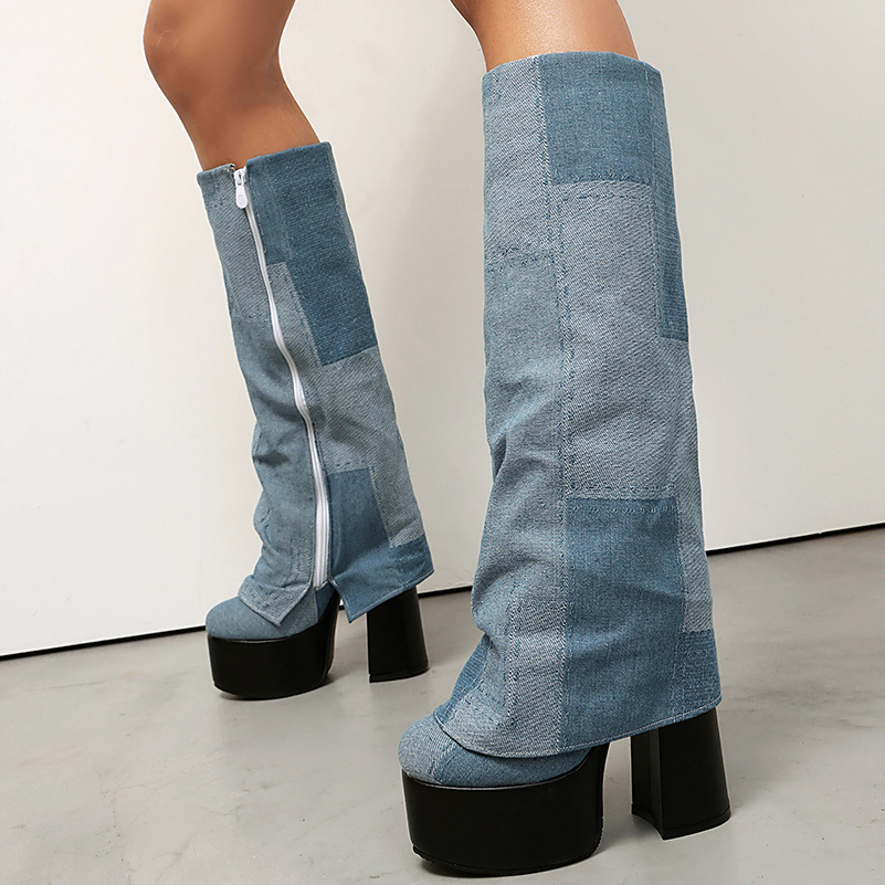 Plus Size Flanged Color Blocke - огляд і ціна Zip Up Boots Short