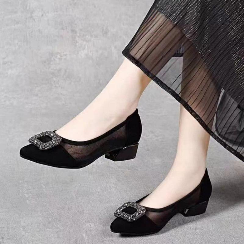 Elegant Pointed Toe Mesh Block - огляд і ціна Women'S Heels