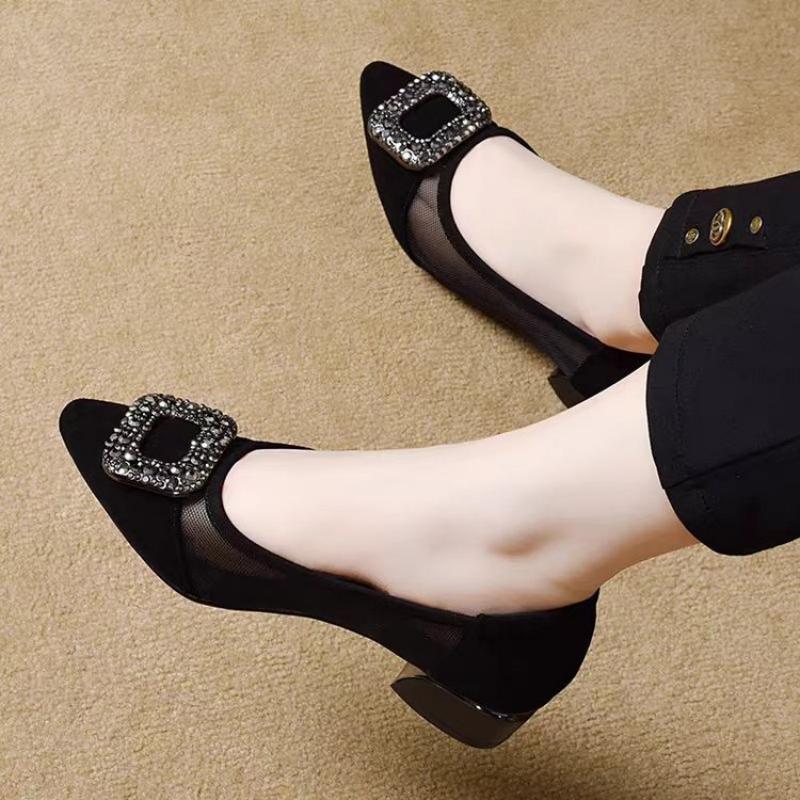 Elegant Pointed Toe Mesh Block - огляд і ціна Women'S Heels